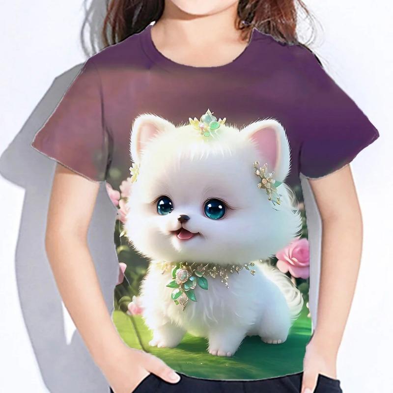 Children's Clothes 3d Print Kawaii Cat Pattern T Shirts Short Sleeve Tops 2026Kids Clothing Girls Boys Clothes 2 To 8 Years