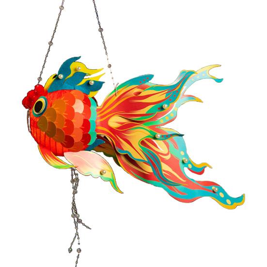 1 Set Goldfish Paper Lantern with Pole Battery Operated DIY Handmade Chinese New Year Mid-Autumn Festival Fish Night Light Material Bag Children Gift