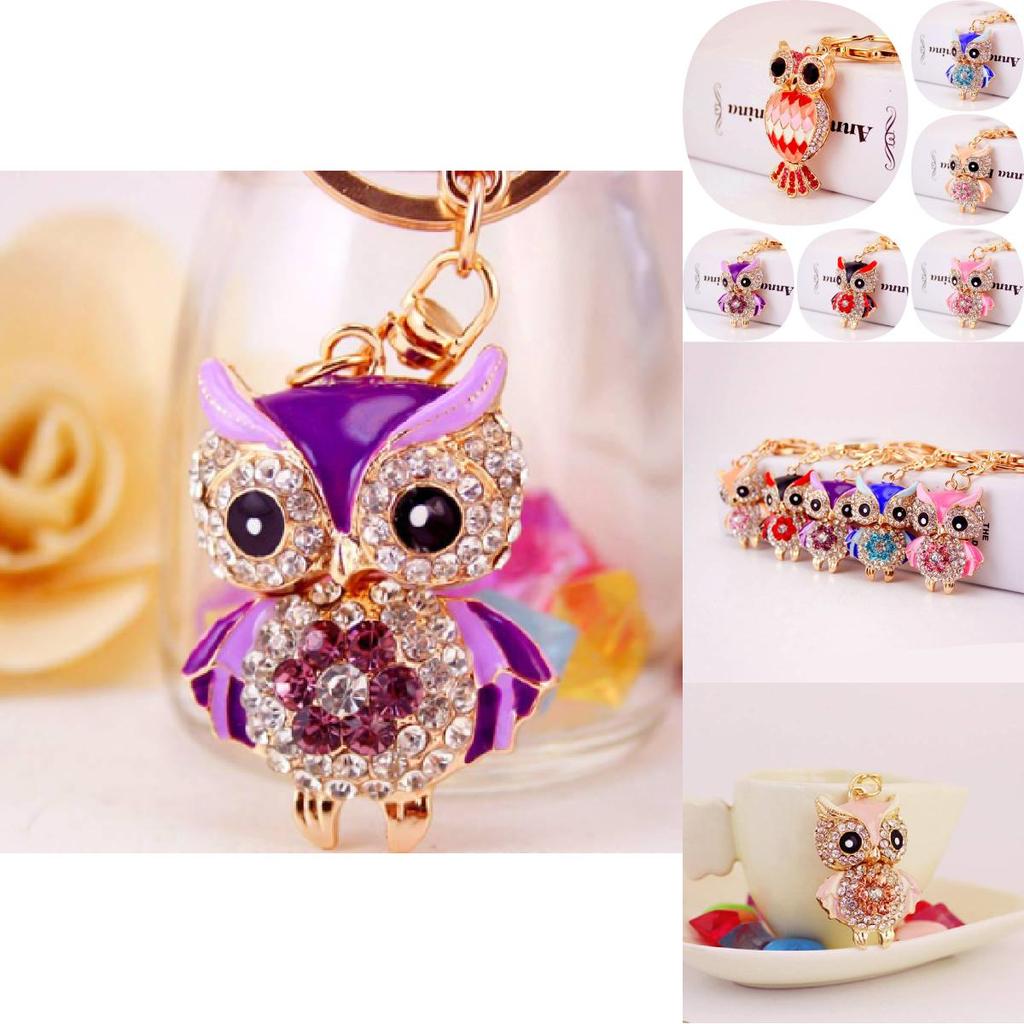 Adorable Cartoon Rhinestone Owl Keychain For Women Cute Animal Metal Keyring
