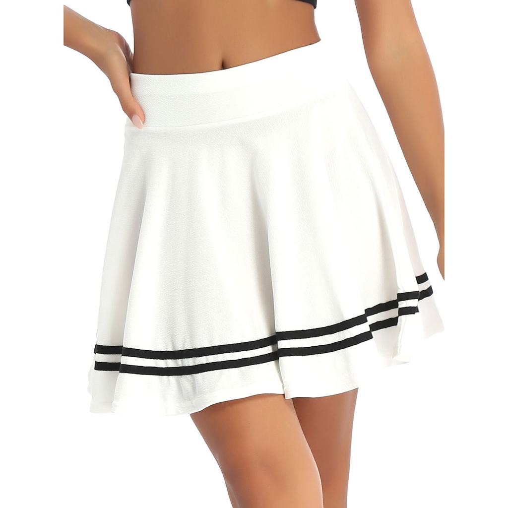 Ausgestellter A-Linien-Minirock für Damen, hohe Taille, breites Gummiband, lässiger Rock mit gestreiftem Saum für tägliche Outfits von Mädchen oder Damen