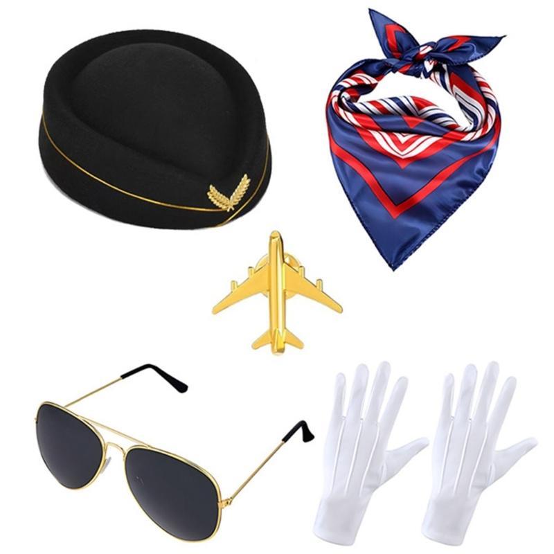 Airline Captain Costume Make Up Set Stewardess Make Up Hat Comfortable Fabric Uniform for Theme Event