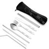3pcs/7pcs Set Dinnerware Portable Printed Stainless Steel Spoon Fork Steak Knife Travel Cutlery Tableware with Bag