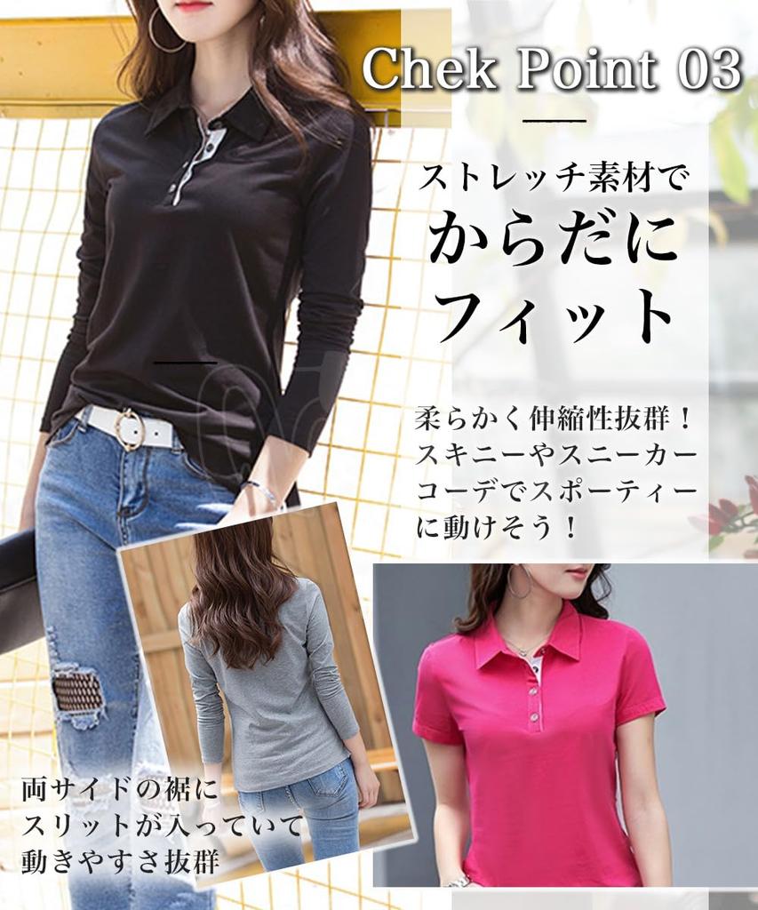 three Joy Women's Long Sleeve Polo Shirt Quick-Dry Two-Tone Cotton Office Casual Plus Size (Black, S)