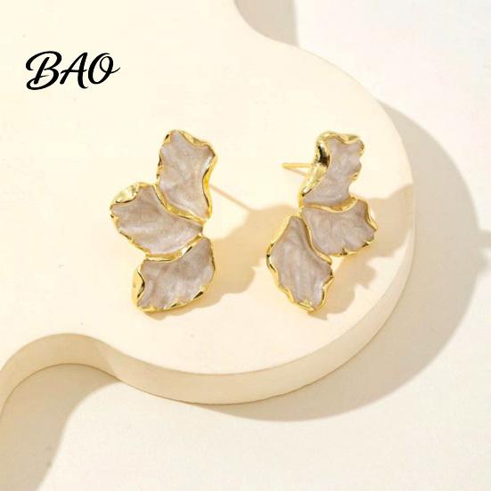 Alloy Earrings 1 Pair Stud for Women, Enamel Irregular Petal Shape Wear-resistant Ear Studs, French Style Pins Versatile Gift Jewelry Pleated