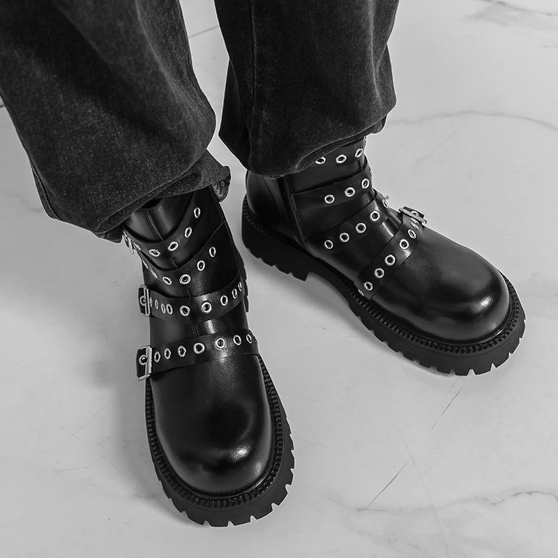 Men's European Square Toe Ankle Boots, Autumn/Winter Mid-Heel, Large Size Thick Sole Martin Boots