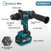 Yofidra 900 Nm Bezuhlíková elektrická príklepová vŕtačka 20+3 krútiaceho momentu 13 mm Bezdrôtový skrutkovač Vŕtačka Nástroj pre batériu Makita 18V