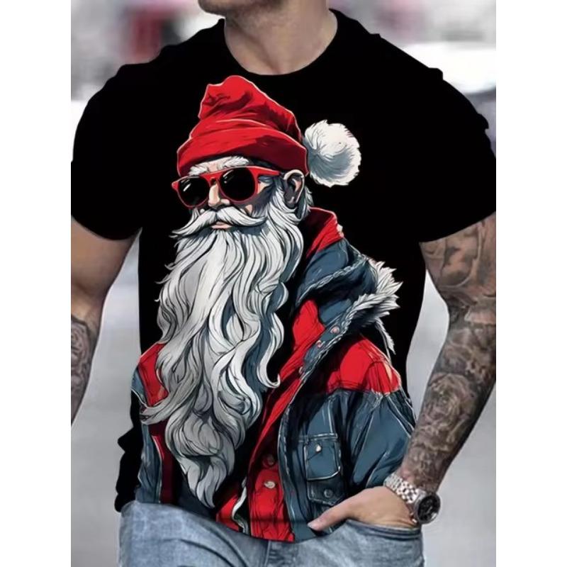 T-shirt da uomo con stampa 3D di Babbo Natale, regalo di Natale alla moda, da uomo, girocollo, a maniche corte, oversize, abbigliamento hip hop