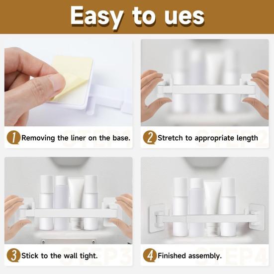 2 Pcs Shower Corner Holder RV Shower Corner Storage Bar Adjustable Easy To Install Rack Rod Wall Mount Space-saving Shower Shelf Fence for RV