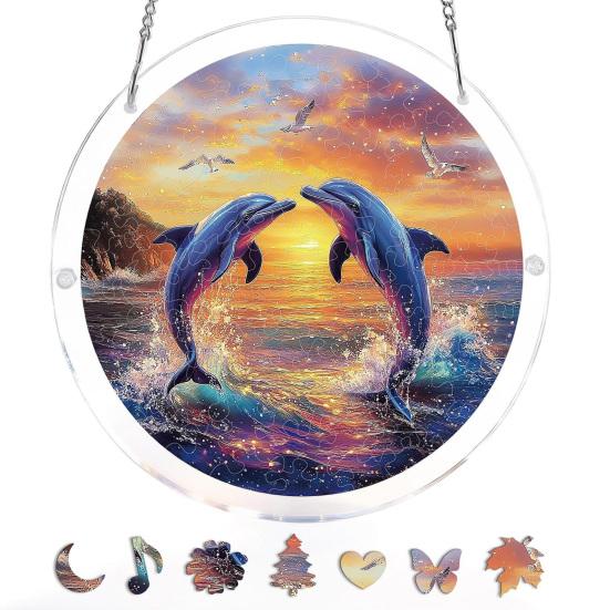 Acrylic Puzzle Suncatcher Stained Glass Window Hanging Ornament with Double-side UV