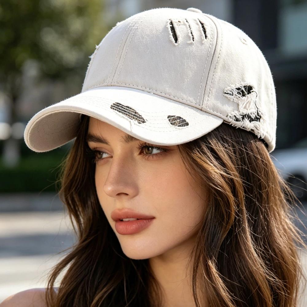 New Style Women's Vintage Distressed Baseball Cap Leopard Print Ripped Sun Hat Casual Streetwear Outdoor Cap
