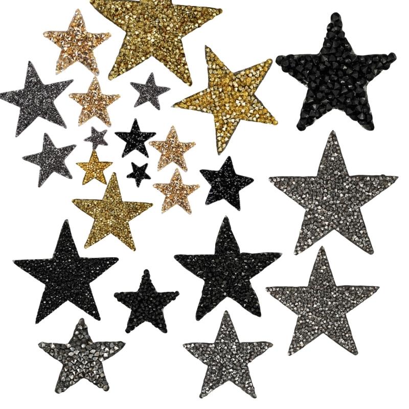 24Pcs Rhinestones Star Appliques Repair Patches, Adhesive Iron On Star Patches Rhinestones Appliques Patches for Clothes