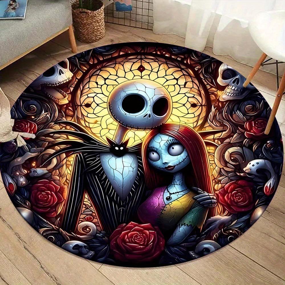 1pc The Nightmare Before Christmas Round Area Rug , Playroom Bedroom Living Room Indoor Decor Rug , Perfect for Leisure Areas , Bedside , Cl