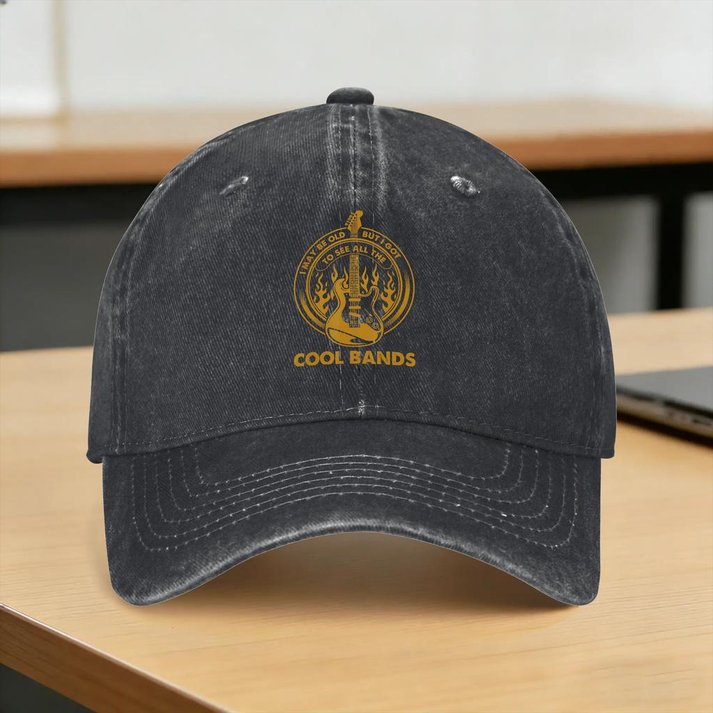 Summer I May Be Old But I Got To See All The Cool Band Rock Concert Baseball Cap Sun High Quality Print Washed Trucker Hat Rock