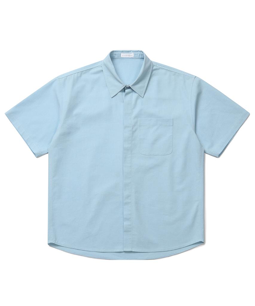 CONNECT KINLOCH Linen Hidden Button Short Sleeve Shirt (Blue)