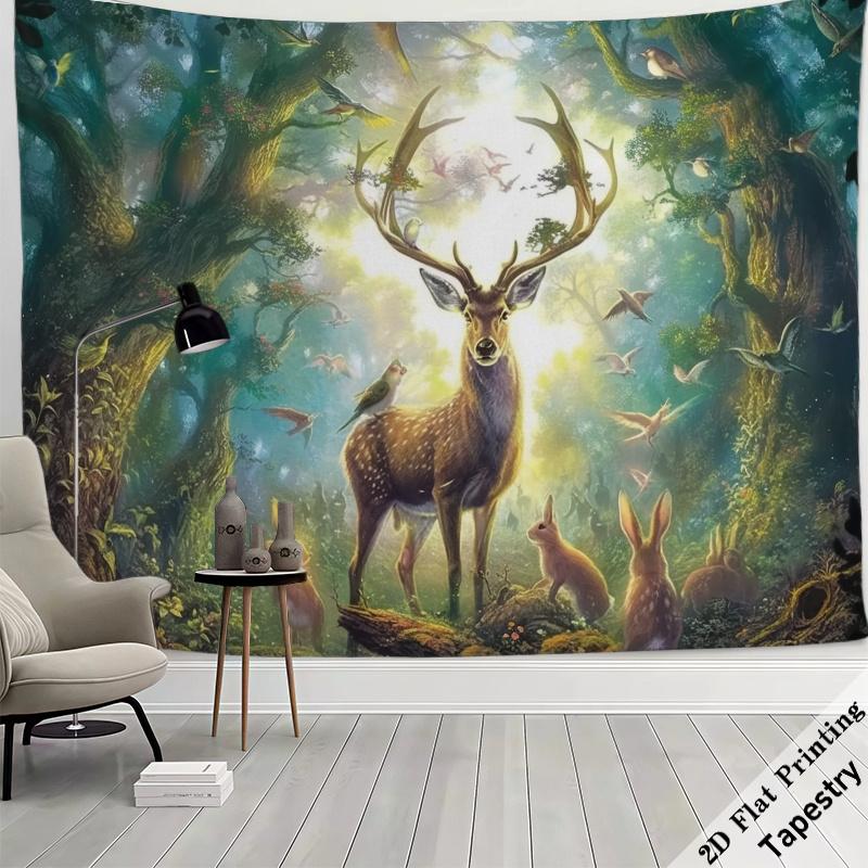 Epic Fantasy Forest Deer Tapestry Boho Woodland Animal Art Large Size Wall Hanging Decor 180x280cm