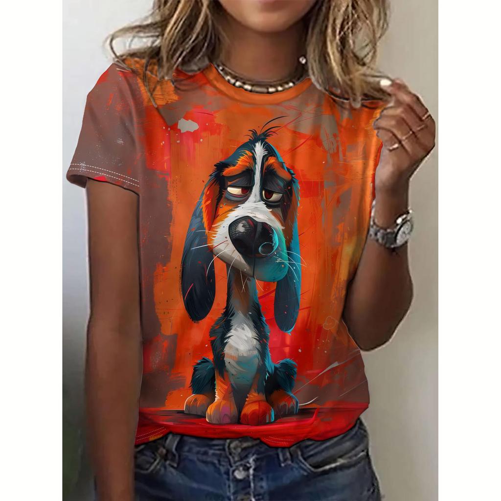 Summer Women's T Shirt Dog Print Casual Short Sleeve 3d T Shirts Fashion Streetwear Crew Neck Female Clothing