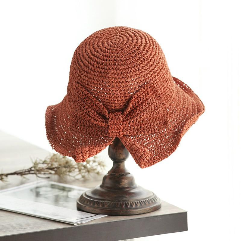 Womens Wide Brim Foldable Straw Hat Beach Sun Protection UV With Adjustable Band