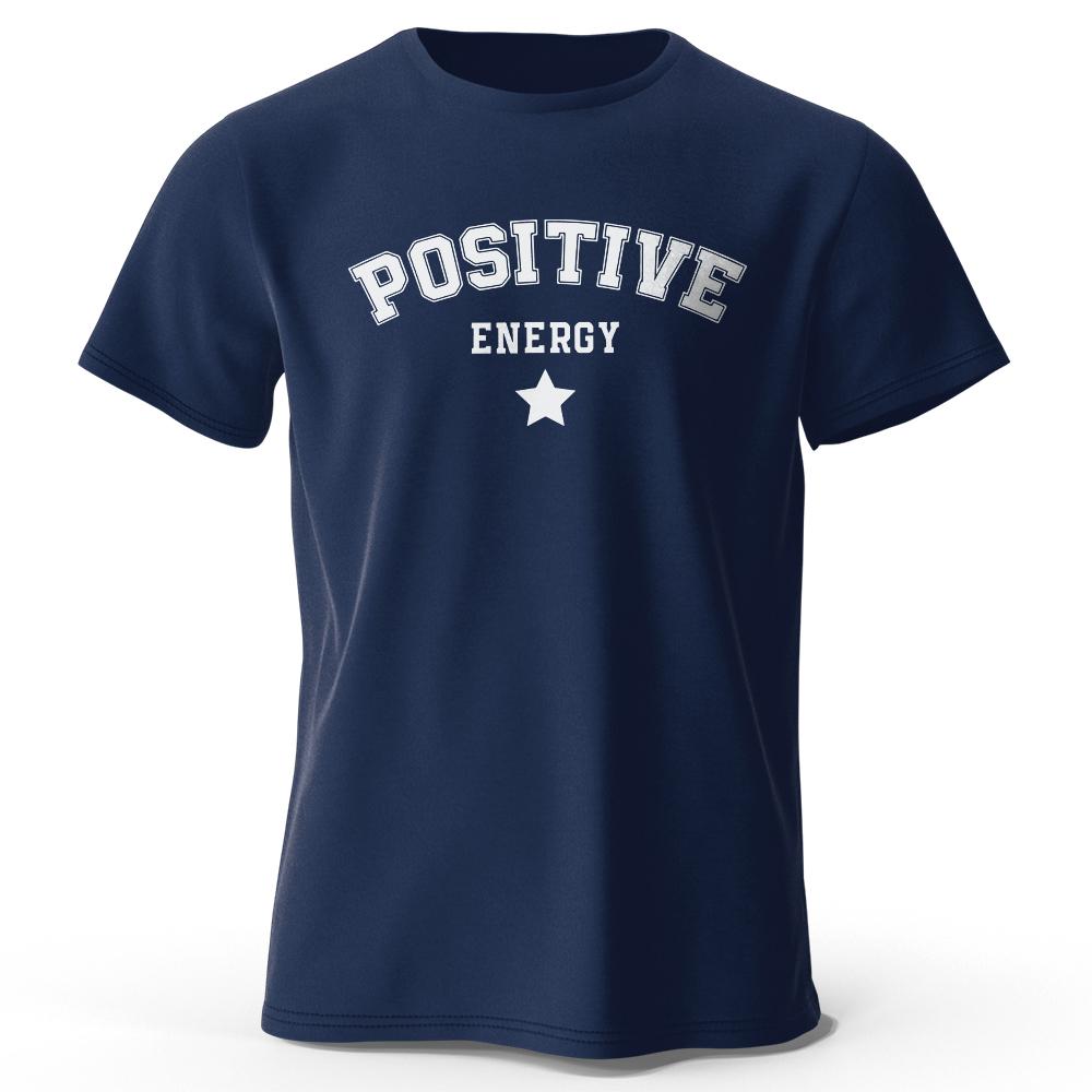 2025 Summer Men's Positive Energy Printed Crew Neck T-Shirt Fashion City Street Pure Cotton Soft Loose Large Size Short Sleeves