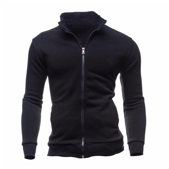 Men Jacket Autumn Winter Stand Collar Long Sleeve Zipper Closure Coat with Pockets Solid Color Sport Outwear