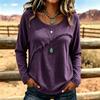 VEZFAA Women's Fashion Casual Spring Autumn Solid Color Print Long Sleeve O-Neck Blouses & Shirts