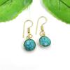 Solid 925 sterling Silver Round Turquoise Gemstone Gold Plated Earrings Gift For Her