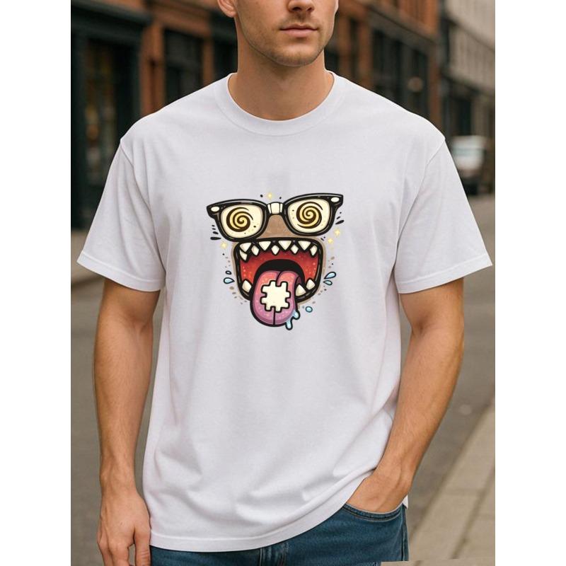 Big Mouth Monster Weird Personality Style Comfort T-Shirt, Men's T-Shirt, Men's Casual Short-Sleeved Round-neck Patterned Printed T-Shirt, Daily Top