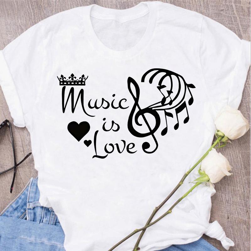 Neues Harajuku Lustiges Musiknoten-Kunst-T-Shirt mit 3D-Print, Damen-T-Shirt, Musik-Tops, kurze Ärmel, schwarzes T-Shirt