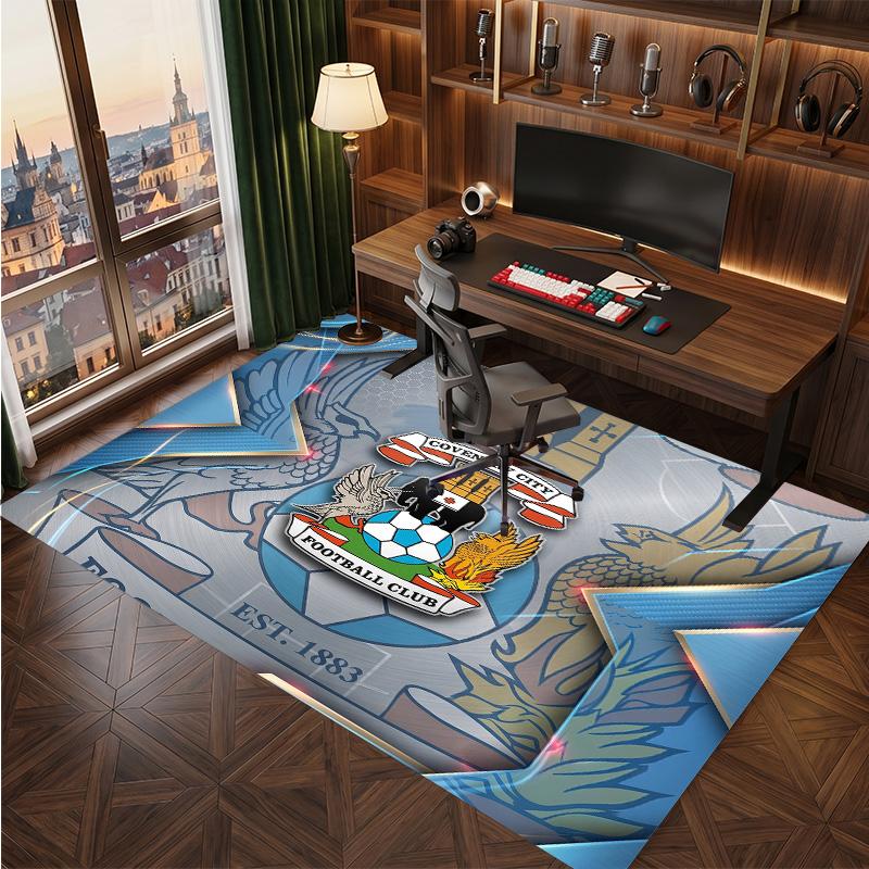 Coventry City Football Print Crystal Velvet Rug, Comfortable Water Absorbent Non Slip Indoor Floor Carpet