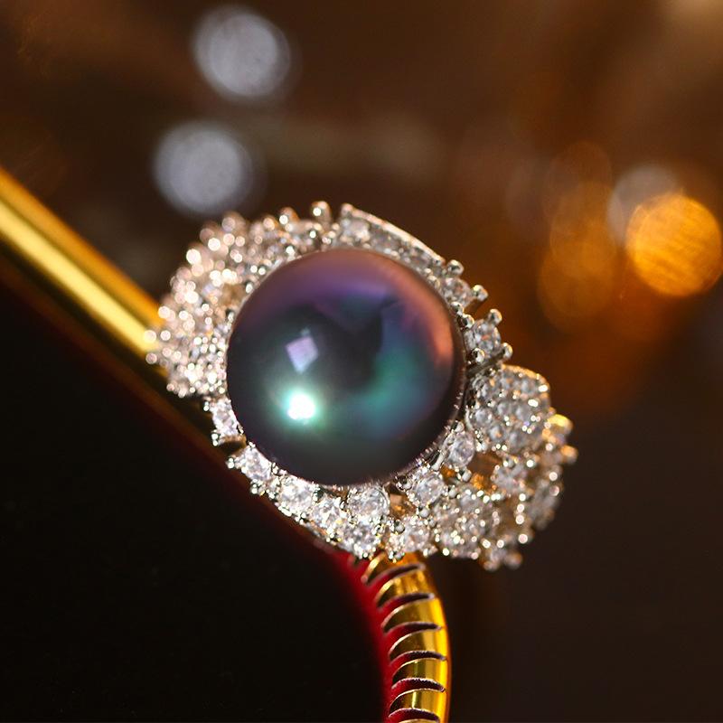 Grace Colorful Pearl Wedding Open Rings Women Shiny CZ Romantic Marriage Silver Party Ring Fashion Accessories