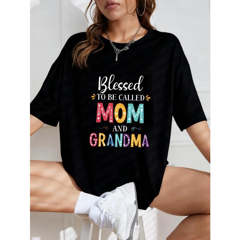 White T Shirt Blessed To Be Called Mom And Grandma Printed Graphic Tee For Women Motherhood Gift Casual Wear
