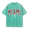 Miami Coast Coconut Trees Washed Retro Snow Men T-Shirts Cotton Oversized Short Sleeve Loose T-Shirt Breathable Tops