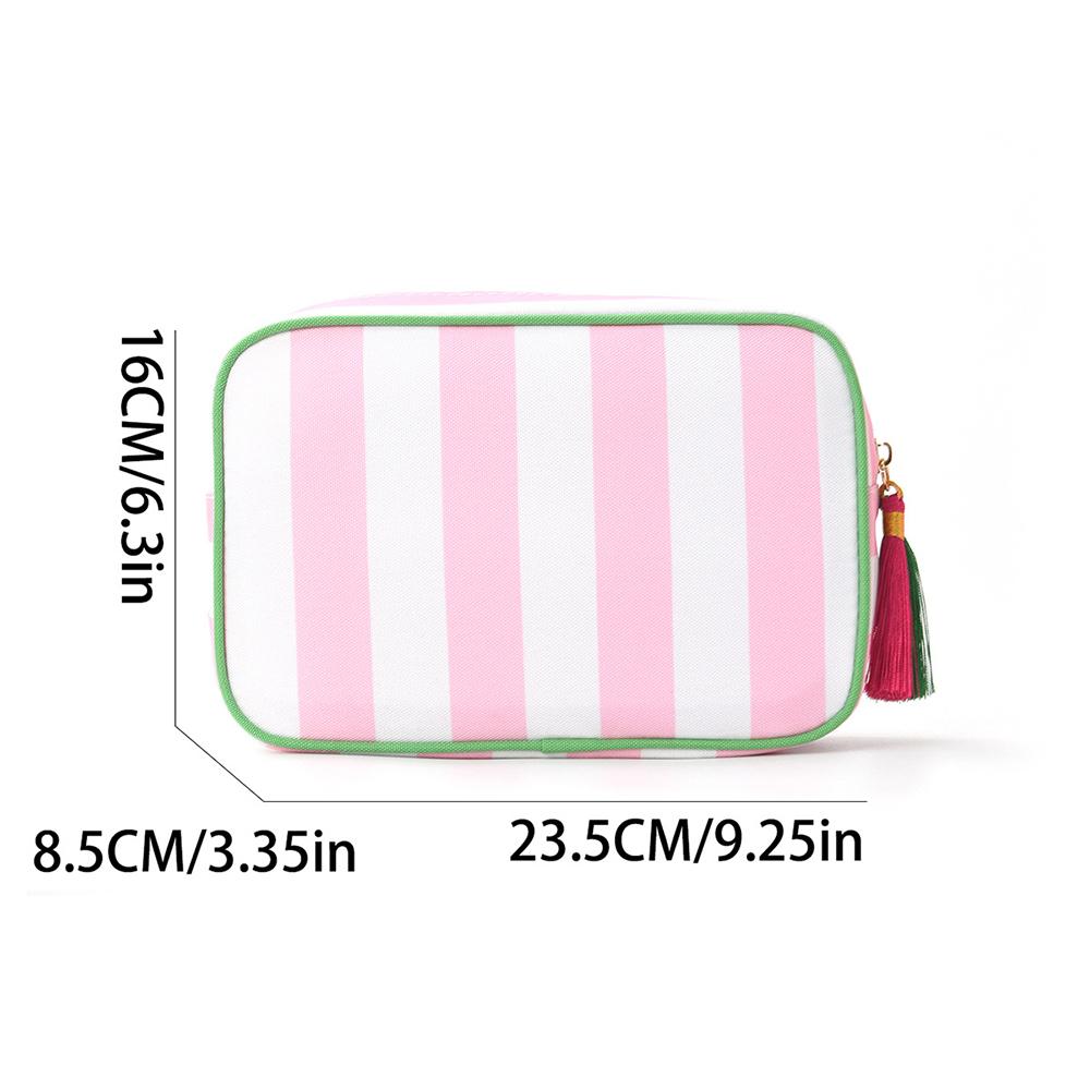 Contrast Color Striped Tassel Pendant Makeup Bag Large Capacity Portable Toiletry Bag Casual Travel Storage Cosmetic Bags