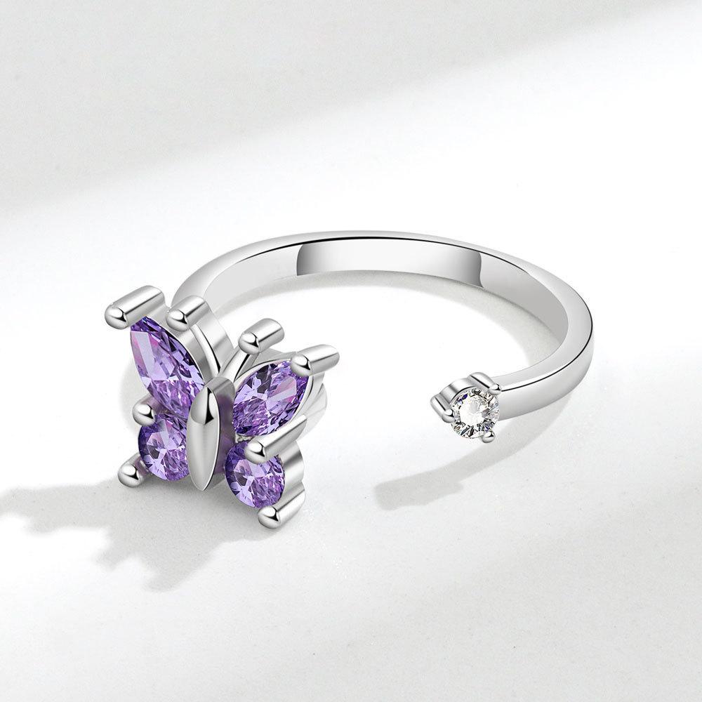 925 Silver Butterfly Open Ring For Women Simple Elegant Zircon Fairy High End Jewelry