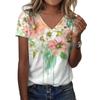 T-shirt Décontracté d'Été pour Femme Peinture Florale Abstraite Impression Graphique Col en V Haut Basique Mode Impression 3D Surdimensionné Lâche Vêtements EMA