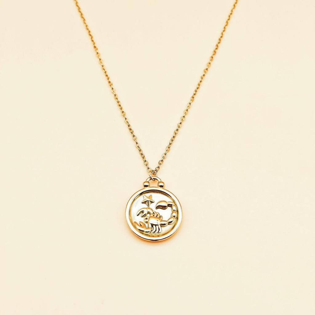 Small and Versatile Temperament Jewelry, Relief of Twelve Zodiac Signs, Design Sense, Round Pendant, Titanium Steel Necklace for Women