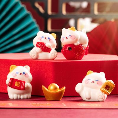 6Pcs Mini Lucky Cat Ornament Cartoon Kitten Doll Figurine Micro Landscape Car Interior Home Desktop Decoration