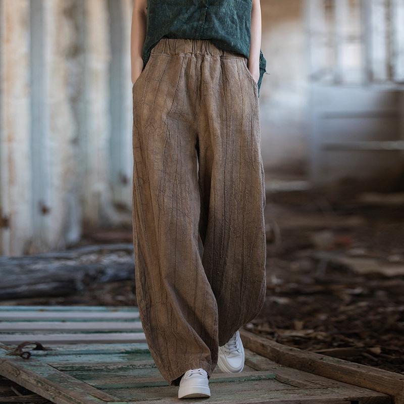 Summer Cotton and Linen Bloomers Meditation Elastic Waist Large Size Loose Trousers Women's Casual Pants