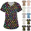 Women's Fashion V-neck Short Sleeve Workwear With Pockets Easter Printed Tops