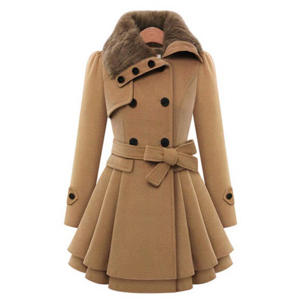 Women's Jacket Windbreaker Warm Plush Thick Clothes Double Breasted Belt Autumn and Winter Slim Lapel Coat