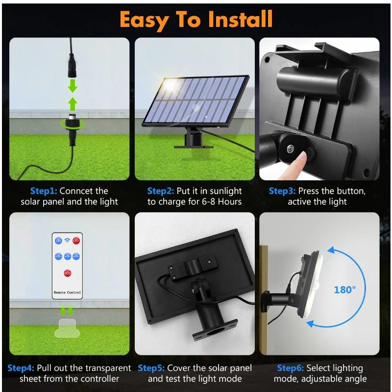 Solar-Außenleuchte IP65 Wasserdichte Wandlampe Fernbedienung 3 Modi Verstellbarer Winkel 5m Verlängerungskabel für Hof Garten Terrasse