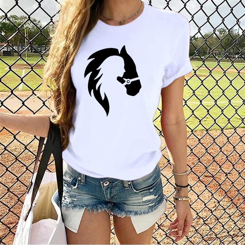 Cute Horse Head Print T Shirts for WomenGirls Casual Round Neck Tees Top New Year Summer Womens Fit Tee Shirts