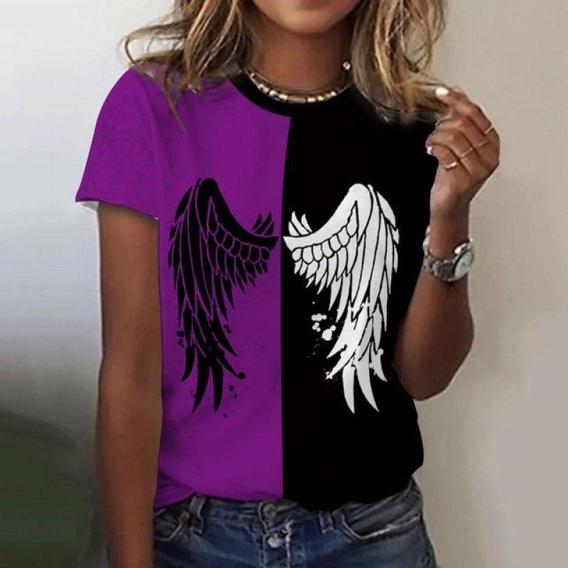 Fashion Tshirt Womens Sleeve Short Female Tops 3d Wings Print Casual T Shirt For Women Pullover Summer Clothes Oversized Tees