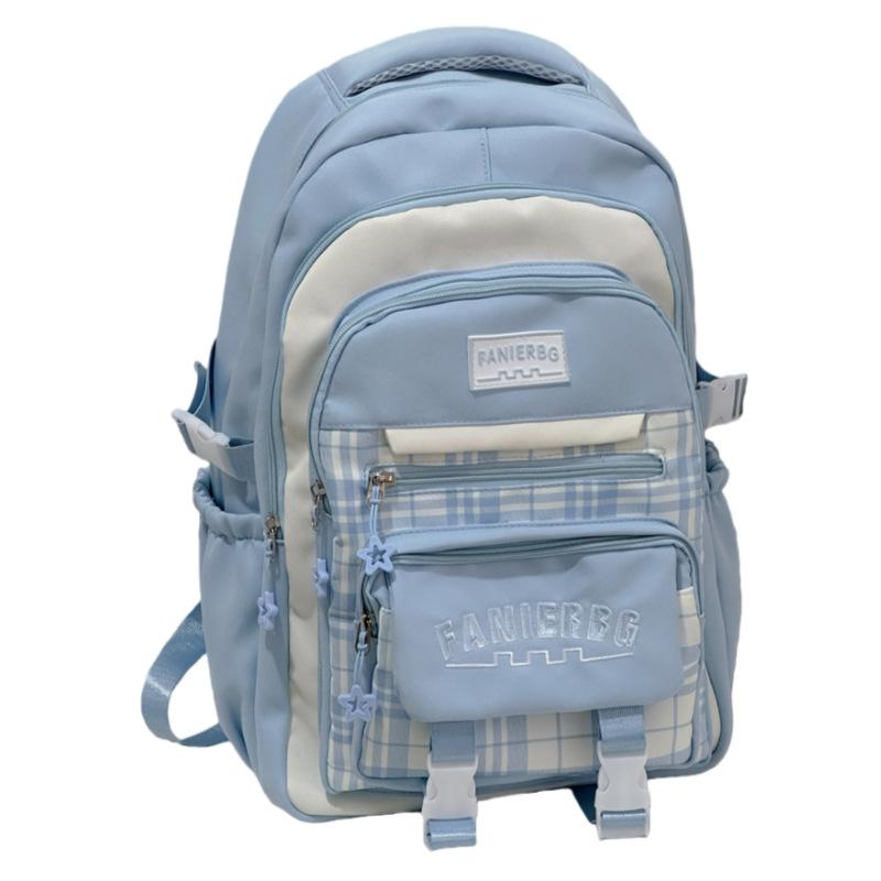 Schulrucksack neu große Kapazität Schüler-Schulrucksack kariert kontrastierende Farbe College-Stil mehrschichtiger Rucksack Reise Mittelstufen-Schulrucksack