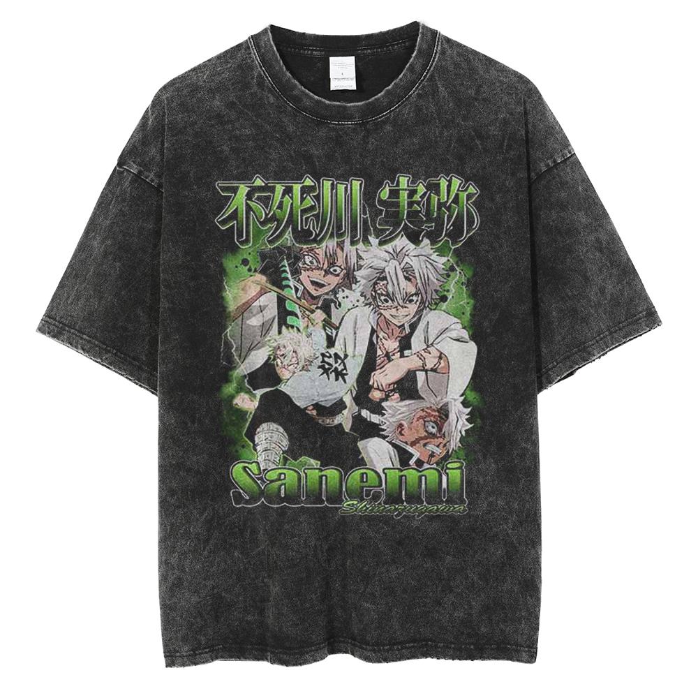 Anime Demon Slayer Rengoku Kyoujurou Print T Shirt Men Women Washed Cotton Tshirts Manga Tee Harajuku Male Casual Loose T-shirt