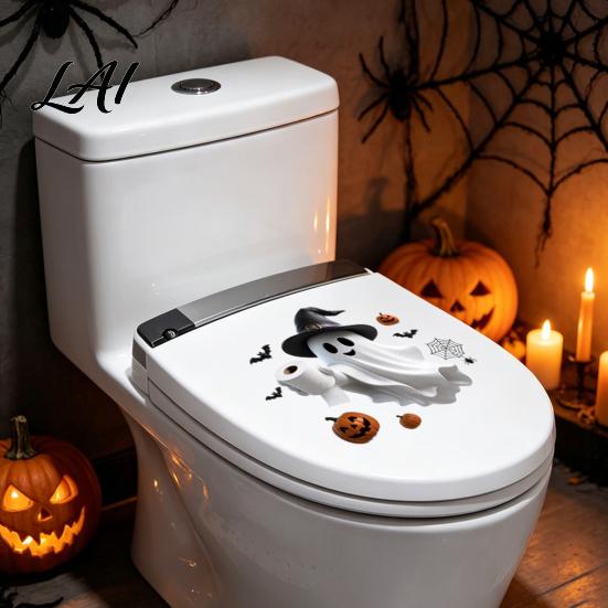 Waterproof PVC Toilet Stickers Halloween Sticker Ghost And Skeleton Print Decals Easy Peel Stick Bathroom Decals Spooky Stickers for Seats