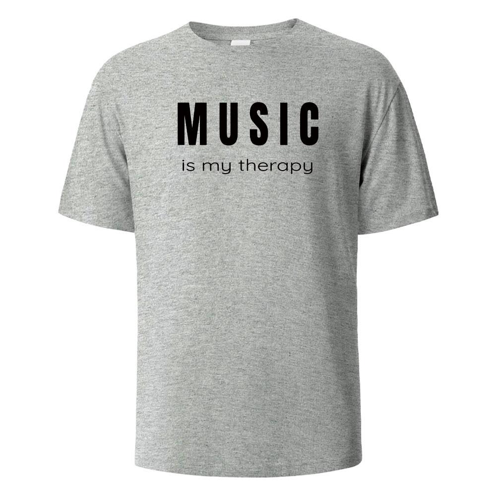 Bomull Musik Är Min Terapi Tryck T-shirt Casual Kortärmade Toppar Sommar T-shirts För Män Kvinnor 100% Bomull O-hals Oversize Streetwear Topp