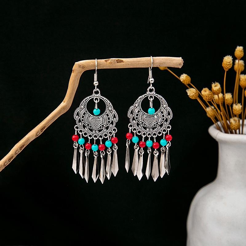 Bohemian Ethnic Style Long Tassel Metal Dangle Earrings