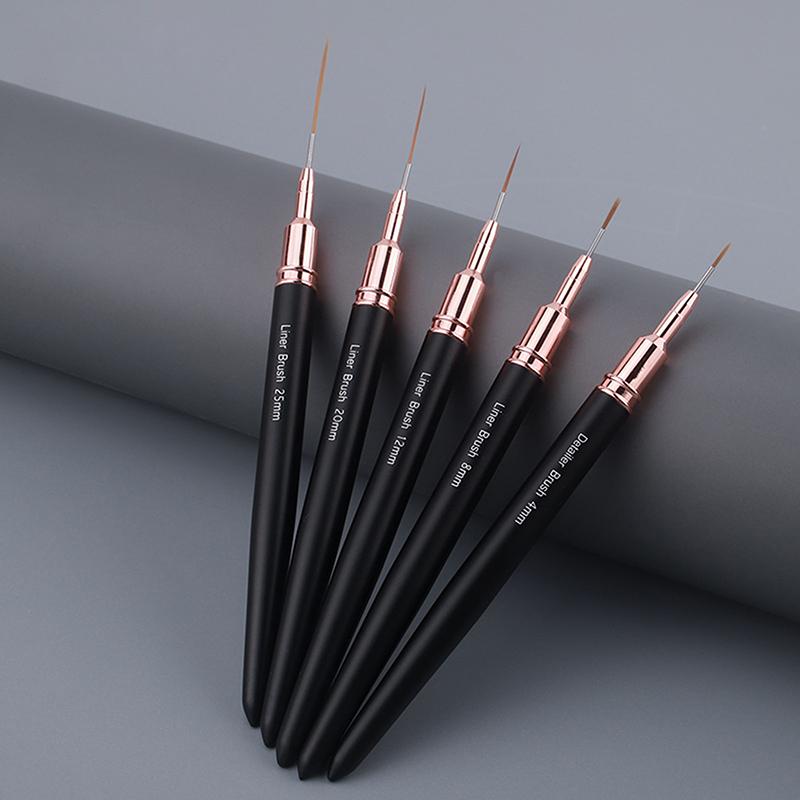 5Pcs Nail Art Liner Brushes Sizes Painting Nail Design Pen 4/8/12/20/25Mm Drawing Tool For Long Lines Thin Details Manicure Pen