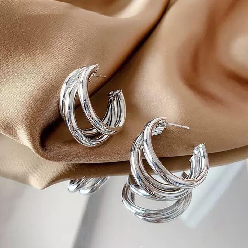 Fashion Metal Twisted Knotted Stud Earrings For Woman Exaggerated Gold Silver Color Geometric Statement Earrings Jewelry