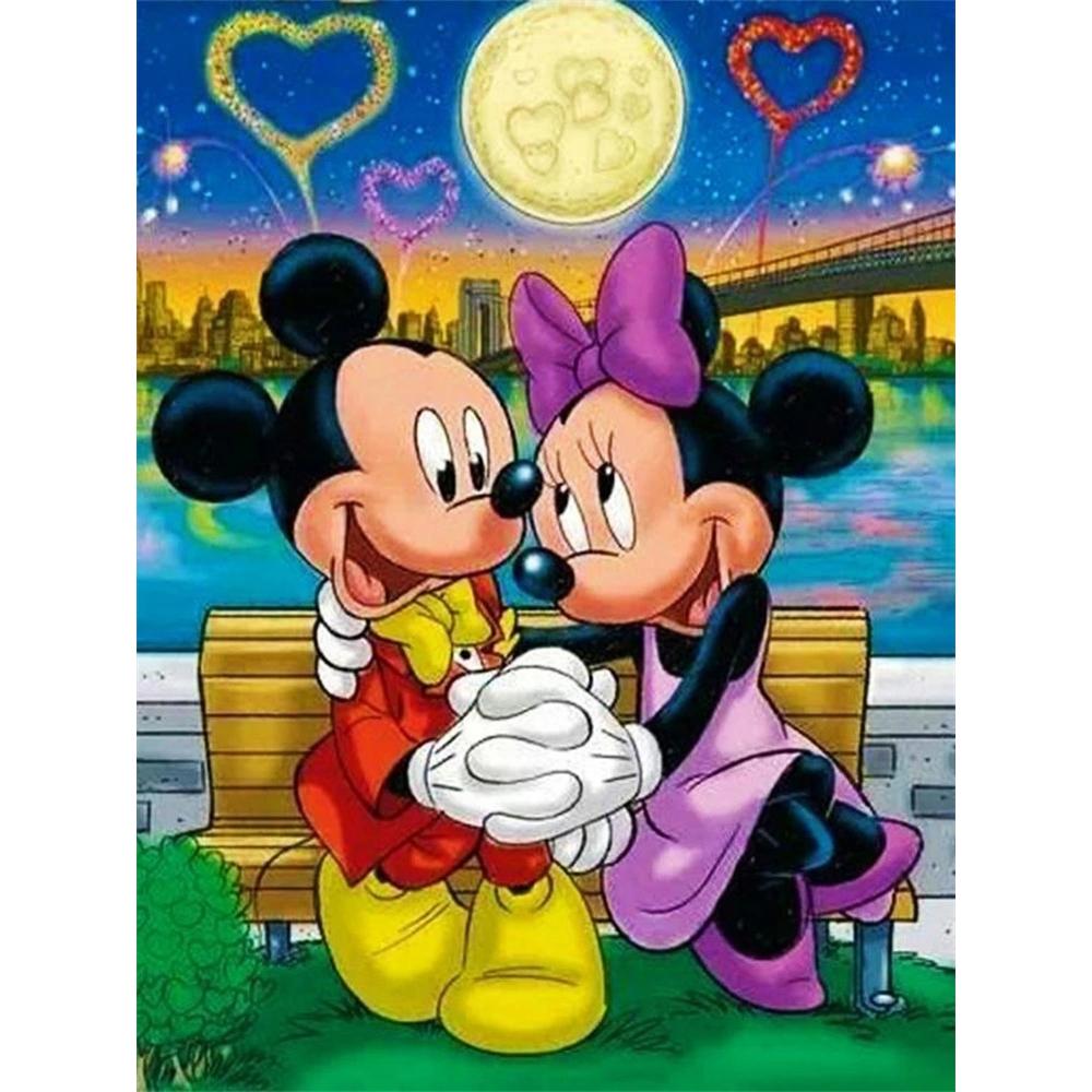Disney Diamantmalerei Mickey Minnie Romantisches Date Thema Illustration DIY 5D Cartoon Mosaik Kreuzstich Geschenk Raumdekoration